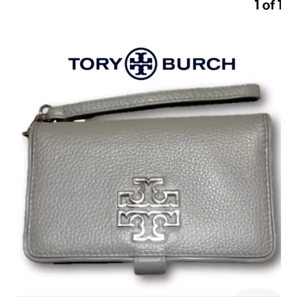 Tory Burch Britten Smartphone Bi-Fold Leather Wallet/Wristlet🩶Gray